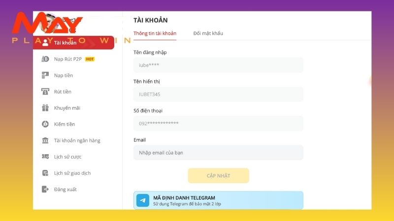 Anh em đừng quên bổ sung thêm email và tài khoản banking phục vụ mục đích lâu dài