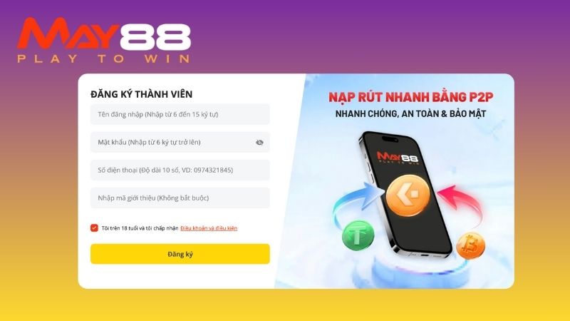 Chỉ cần ấn chọn nút chức năng riêng là bạn có thể mở form register tối ưu của nhà cái