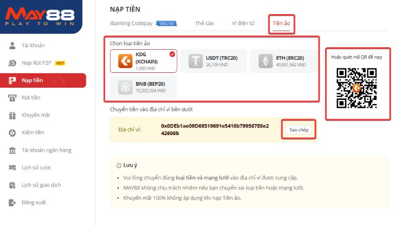 Hướng dẫn nạp tiền qua phương thức tiền ảo an toàn tuyệt đối