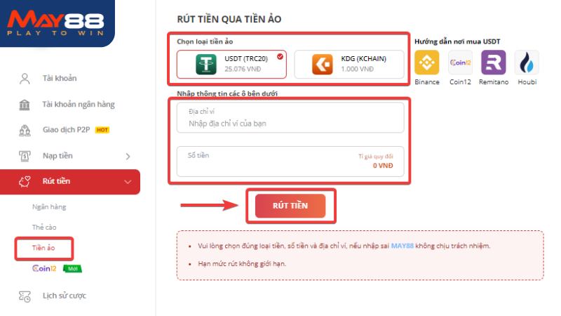 Các bước rút tiền bằng tiền ảo an toàn