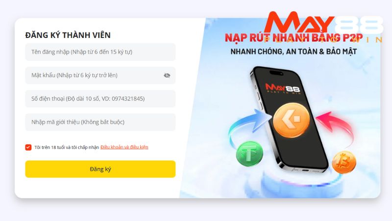 Chỉ cần đăng ký acc trên May88 là bạn có thể chơi game mà không cần tải nó về điện thoại